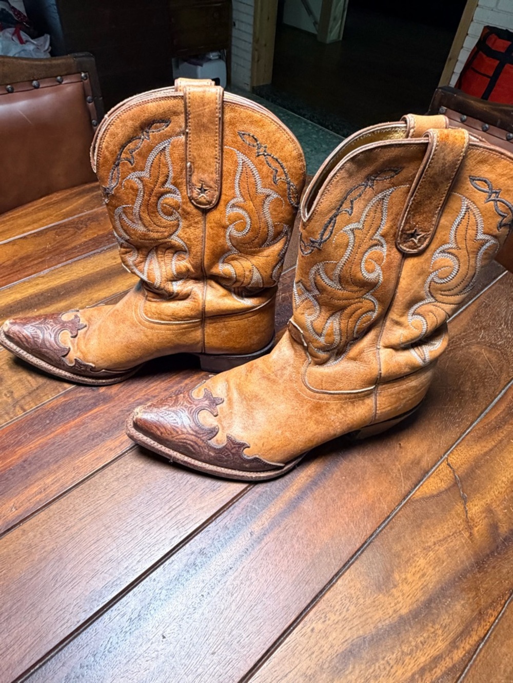 Tony Lama Brown Suede Pointed-Toe Western Heeled Boots - Picture 2 of 7